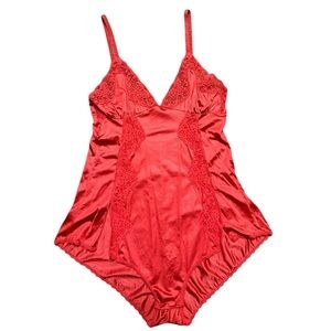 Vintage 80s Blush Nylon Satin Lace Coral Teddy Made In USA Size Large Lingerie